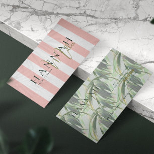 Preppy Pink Palms   Modern Minimal Business Card