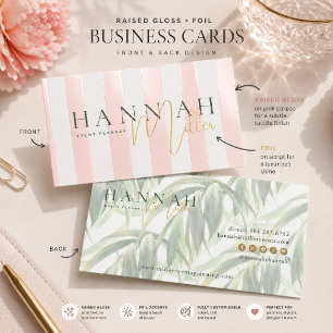 Preppy Pink Palms Modern Minimal Foil Spot Gloss Business Cards