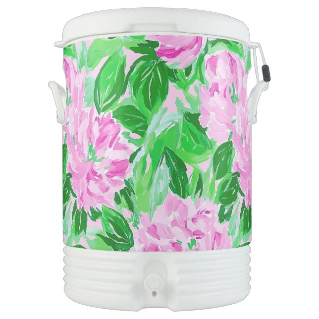 Preppy Pink Peonies Flower Beverage Cooler (Front)