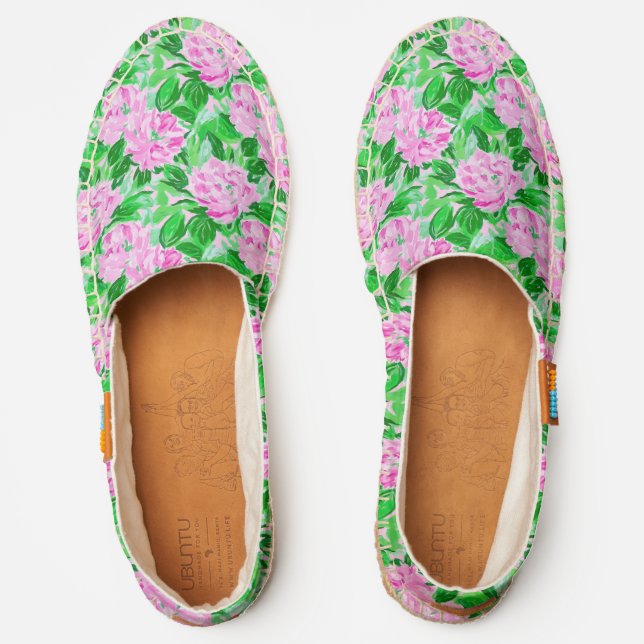 Preppy Pink Peonies Flower Espadrilles (Front)
