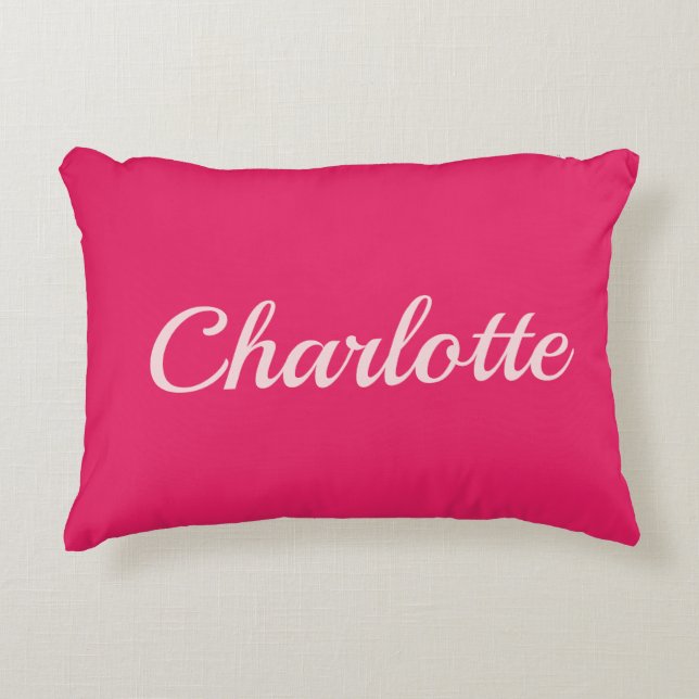 Preppy Pink Personalized Name Dorm Room Pillow (Front)