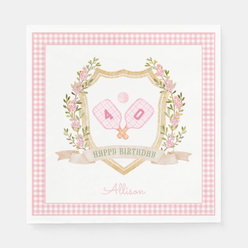 Preppy Pink Pickle Ball  Custom Birthday Year Napkins