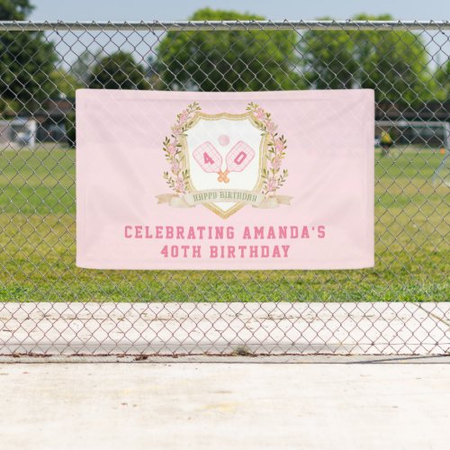 Preppy Pink Pickle Ball Happy Birthday  Banner