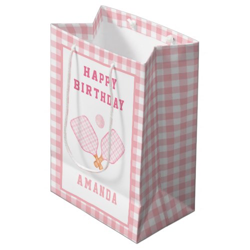 Preppy Pink Pickle Ball Happy Birthday  Medium Gift Bag