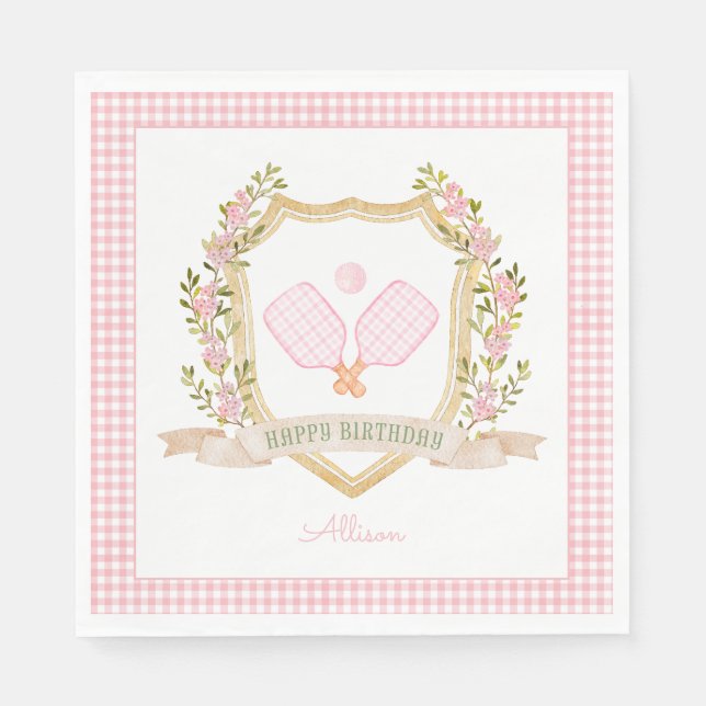 Preppy Pink Pickle Ball | Happy Birthday Napkins (Front)