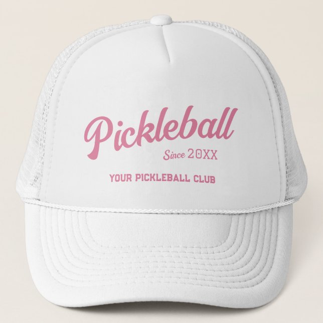 Preppy Pink Pickleball Club Custom Crest Party Trucker Hat (Front)