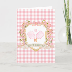 Preppy Pink Pickleball Happy Birthday Card
