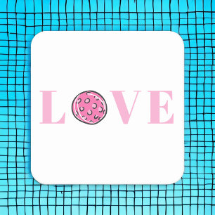 Preppy Pink Pickleball LOVE Party Square Paper Coaster