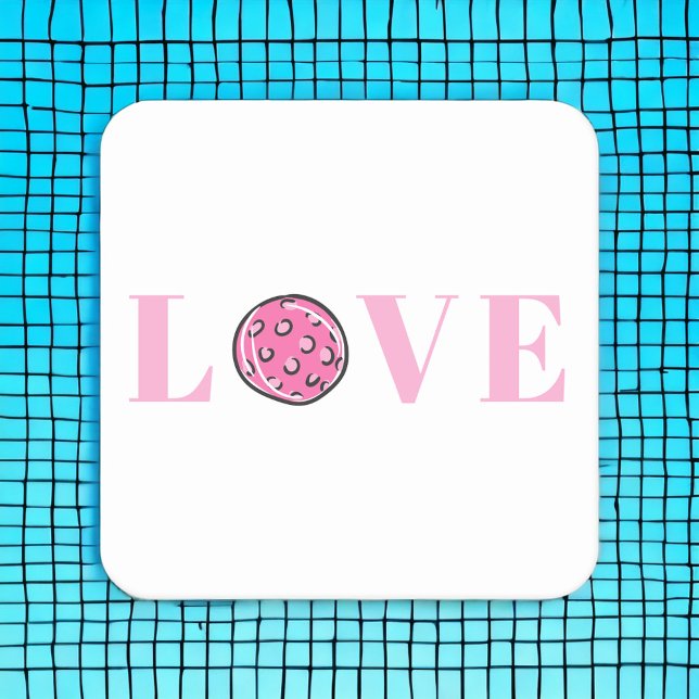 Preppy Pink Pickleball LOVE Party  Square Paper Coaster (Creator Uploaded)