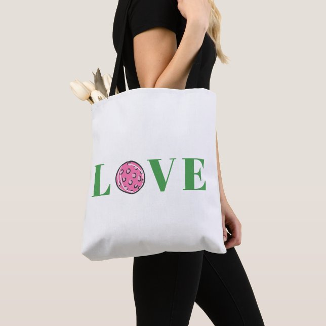 Preppy Pink Pickleball Love Tote Bag (Close Up)