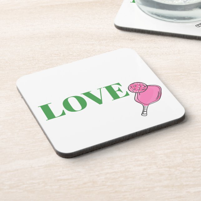 Preppy Pink Pickleball Paddle Ball Love Beverage Coaster (Left Side)