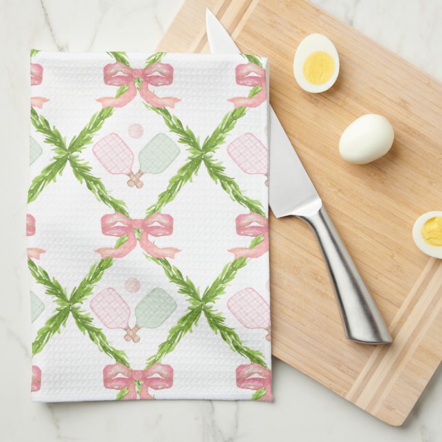 Preppy Pink Pickleball Paddle Kitchen Towel (Quarter Fold)