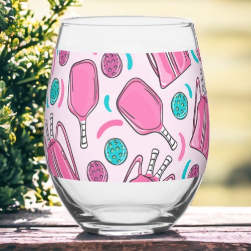 Preppy Pink Pickleball Paddles  Bags  Stemless Wine Glass