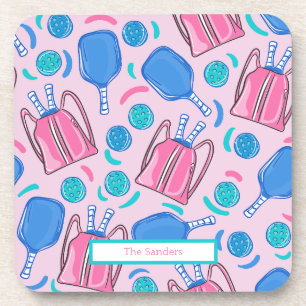 Preppy Pink Pickleball Pattern Custom Beverage Coaster