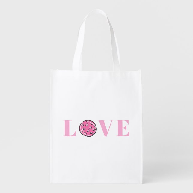 Preppy Pink Pickleball Pink Love Grocery Bag (Front)
