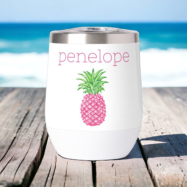 Preppy Pink Pineaaple Personalized  Thermal Wine Tumbler (Creator Uploaded)