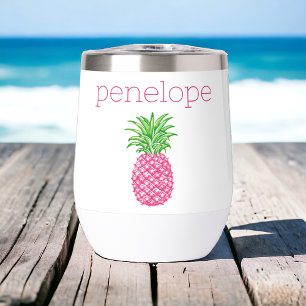 Preppy Pink Pineaaple Personalized Thermal Wine Tumbler