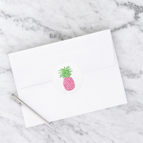 Preppy Pink Pineapple Classic Round Sticker