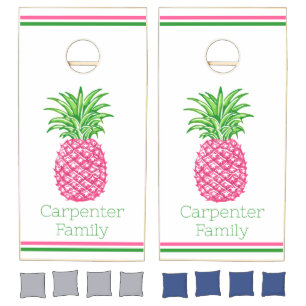 Preppy Pink Pineapple Star Personalized Cornhole Set