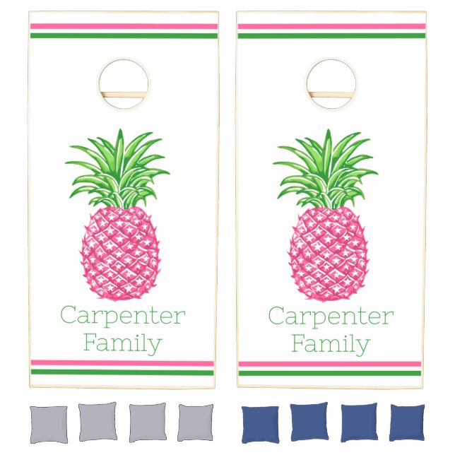 Preppy Pink Pineapple Star Personalized  Cornhole Set (Set)