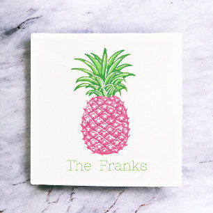 Preppy Pink Pineapple Stars Personalized Napkins