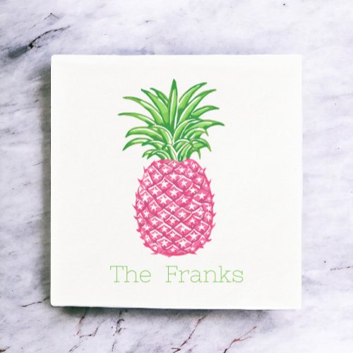 Preppy Pink Pineapple Stars Personalized  Napkins