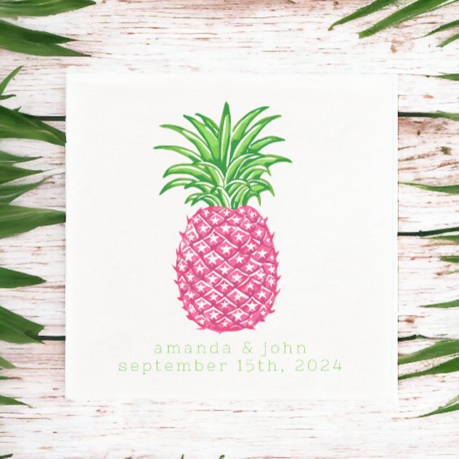 Preppy Pink Pineapple Stars Personalized Wedding  Napkins (Creator Uploaded)