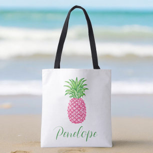 Preppy Pink Pineapple Tropical Personalized Tote Bag