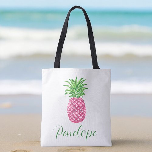 Preppy Pink Pineapple Tropical Personalized  Tote Bag