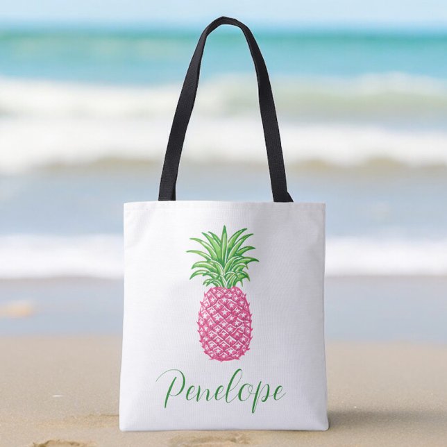 Preppy Pink Pineapple Tropical Personalized  Tote Bag (Creator Uploaded)