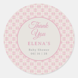 Preppy Pink Plaid Baby Shower  Classic Round Sticker