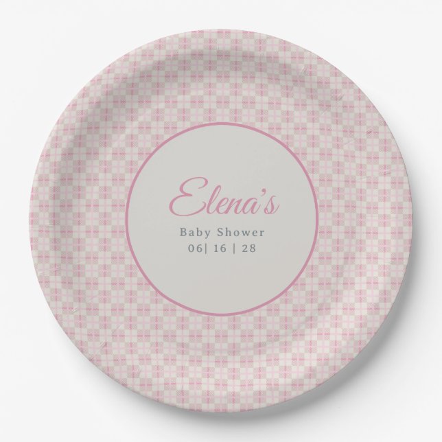 Preppy Pink Plaid Baby Shower  Paper Plates (Front)
