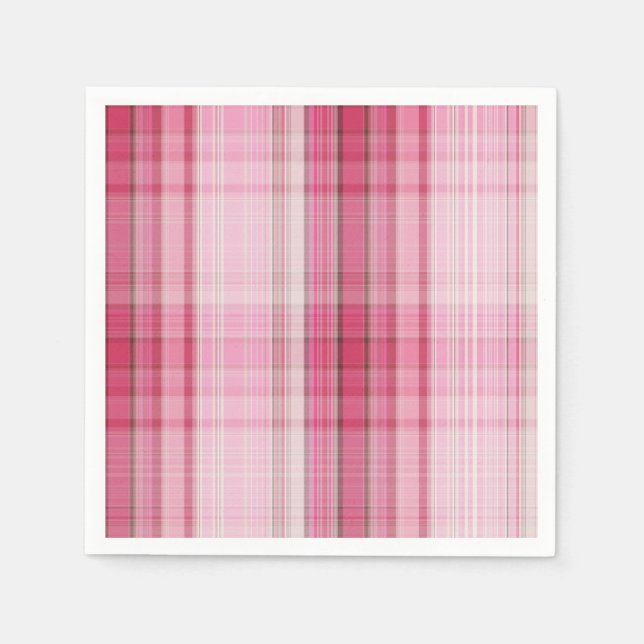 Preppy Pink Plaid Blush Madras Candy Pink Classic Paper Napkins (Front)