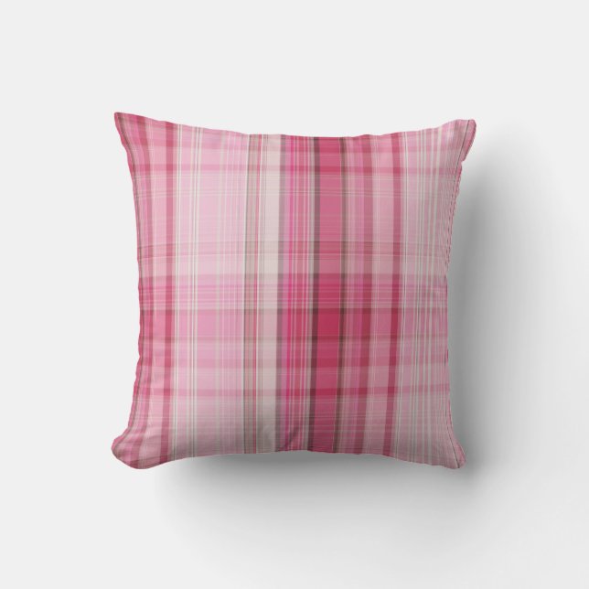 Preppy Pink Plaid Blush Madras Candy Pink Classic Throw Pillow (Front)