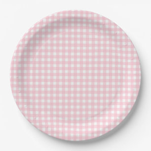 Preppy Pink Plaid Gingham Party Paper Plates