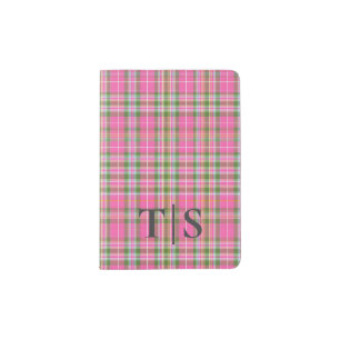 Preppy Pink Plaid Monogram Girly Tartan Passport Holder
