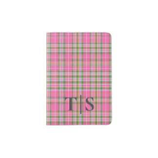 Preppy Pink Plaid Monogram Girly Tartan Passport Holder