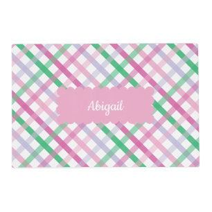 Preppy Pink Plaid Personalized Placemat Light Pink