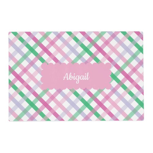 Preppy Pink Plaid Personalized Placemat Light Pink