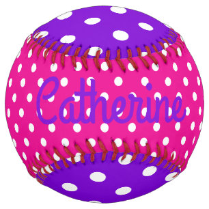 Preppy Pink Purple and White Polka Dot Softball