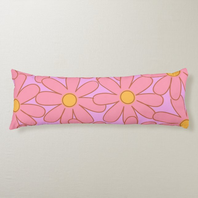 Preppy Pink Purple Floral Simple Flower Pattern Body Pillow (Front)