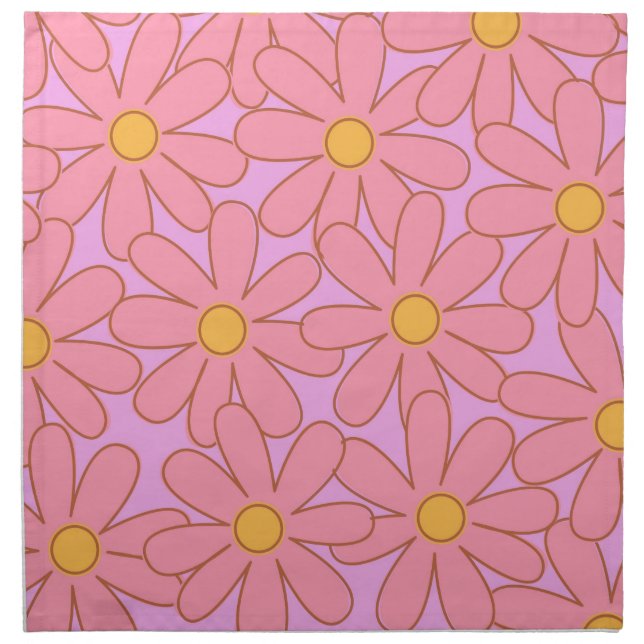 Preppy Pink Purple Floral Simple Flower Pattern Cloth Napkin (Front)