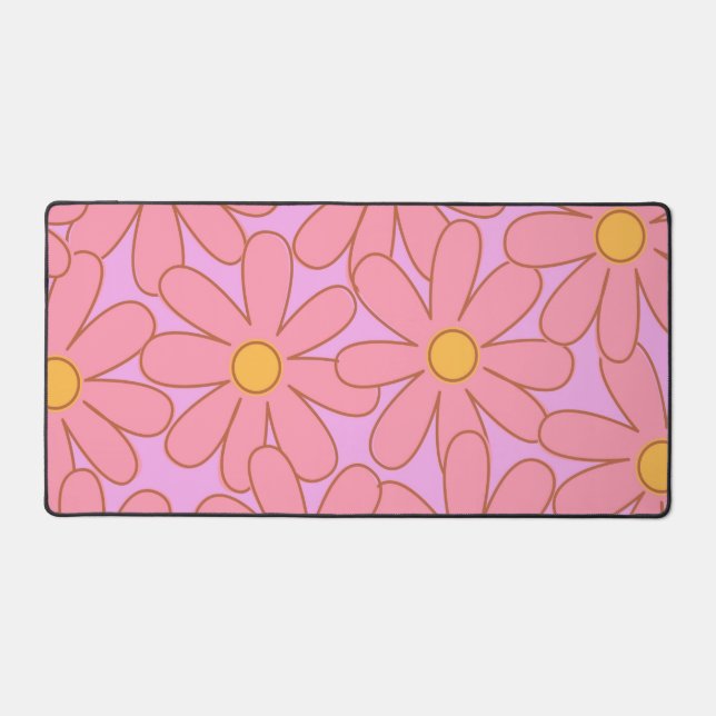 Preppy Pink Purple Floral Simple Flower Pattern Desk Mat (Front)