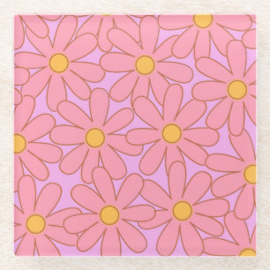 Preppy Pink Purple Floral Simple Flower Pattern Glass Coaster