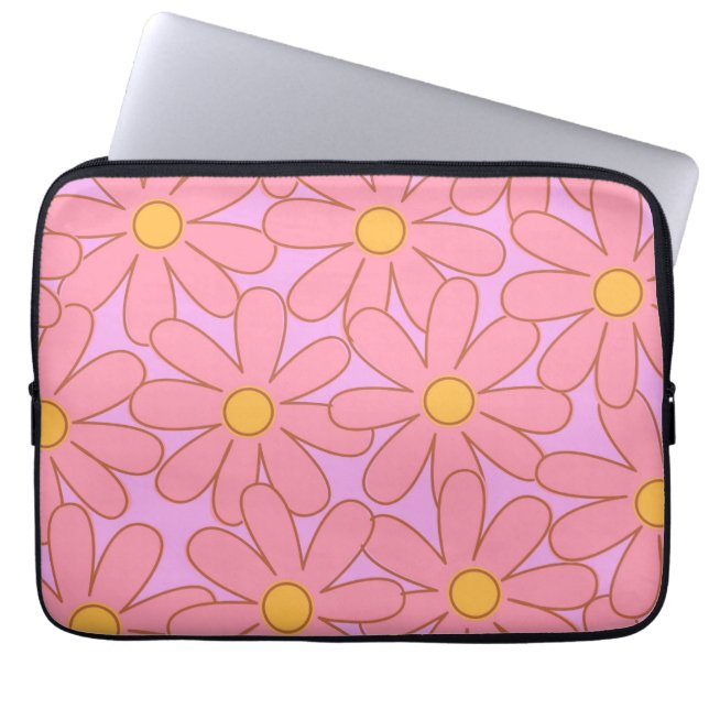 Preppy Pink Purple Floral Simple Flower Pattern Laptop Sleeve (Front)
