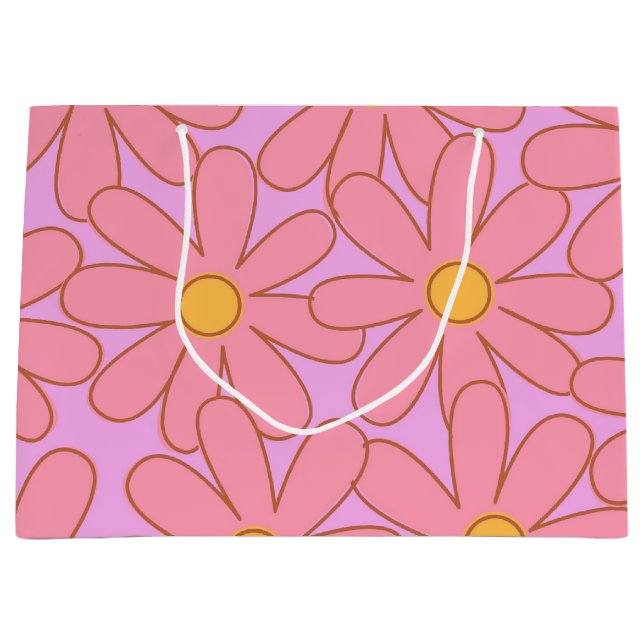 Preppy Pink Purple Floral Simple Flower Pattern Large Gift Bag (Front)
