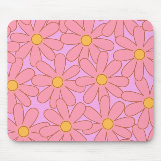 Preppy Pink Purple Floral Simple Flower Pattern Mouse Pad (Front)