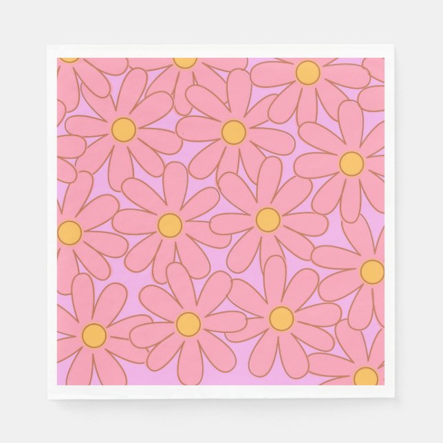 Preppy Pink Purple Floral Simple Flower Pattern Napkins (Front)