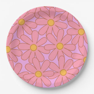Preppy Pink Purple Floral Simple Flower Pattern Paper Plates
