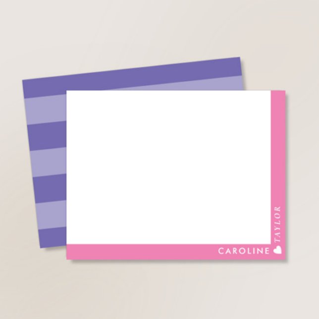Preppy Pink Purple Stripes Cute Girly Personalized Note Card (Creator Uploaded)